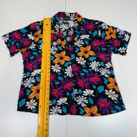 Notations Vintage 90s Floral Short Sleeve Blouse Black Multicolour Womens UK 16(L/XL)