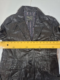 Old Navy Genuine Leather Blazer Black Floral Lining Notch Lapel Size M
