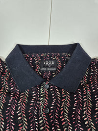 IZOD Golf Polo Shirt Black Leaf Print Double Mercerized Cotton Size M