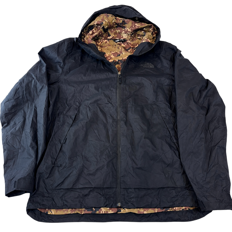 The North Face DryVent Waterproof Hooded Jacket Black Camo L Large Lightweight Rain Coat