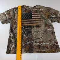 Kawasaki Realtree Camo T-Shirt XXL USA Flag Graphic Hunting Outdoor Cotton Tee