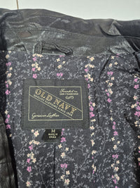 Old Navy Genuine Leather Blazer Black Floral Lining Notch Lapel Size M