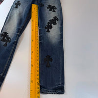 Chrome Hearts Cross Patch Jeans Blue Distressed Denim 34x30 Gothic Luxury Y2K