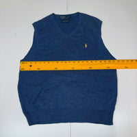 Polo Ralph Lauren Sweater Vest Blue Pima Cotton V-Neck Mens Size L