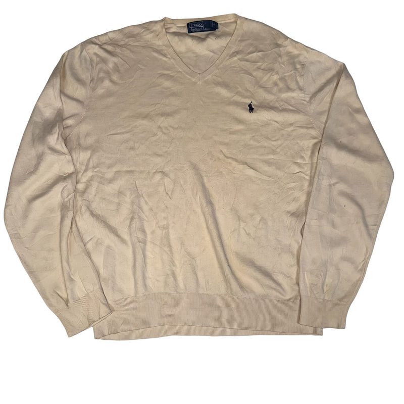 Polo Ralph Lauren Cream V-Neck Jumper Size L
