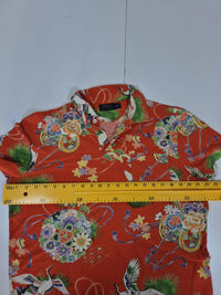 Polo Ralph Lauren Pique Polo Shirt Crane Floral Print Orange Size M