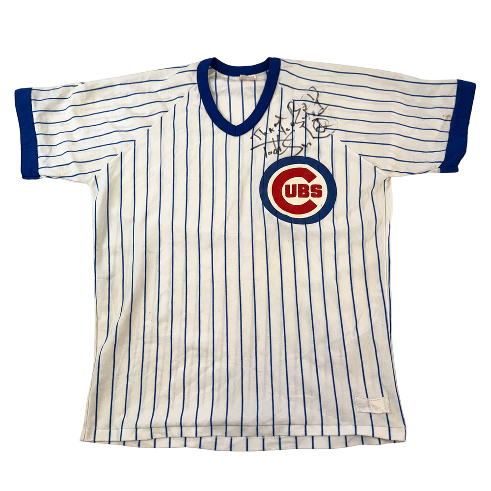 Vintage Chicago Cubs Pinstripe Jersey Adult Large Signed Rawlings