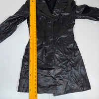 Bebe Genuine Leather Trench Coat Black Fitted Longline Size XS