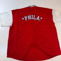 Vintage Philadelphia 76ers Hardwood Classics Majestic Snap Button Warm Up Jersey Shirt XL NBA Retro