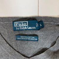 Polo Ralph Lauren V-Neck Jumper Grey Pima Cotton Mens Size L