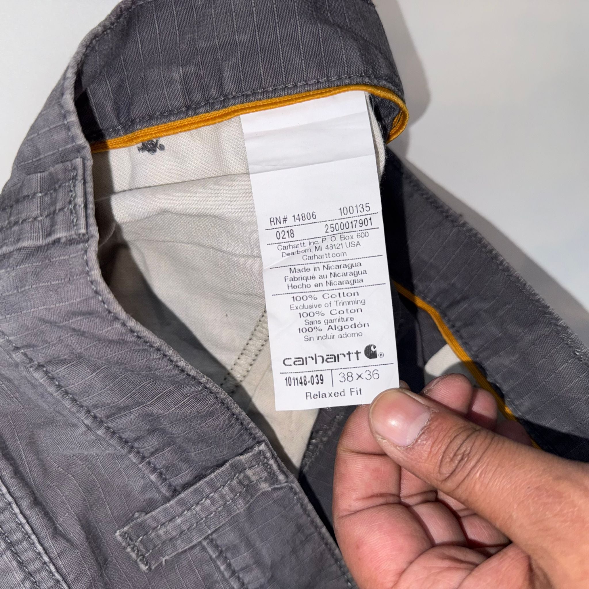 Carhartt Force Relaxed Fit Cargo Shorts Grey Ripstop Men’s Size W38