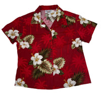 Pacific Legend Hawaiian Shirt Red Hibiscus Floral Womens Size M Cotton
