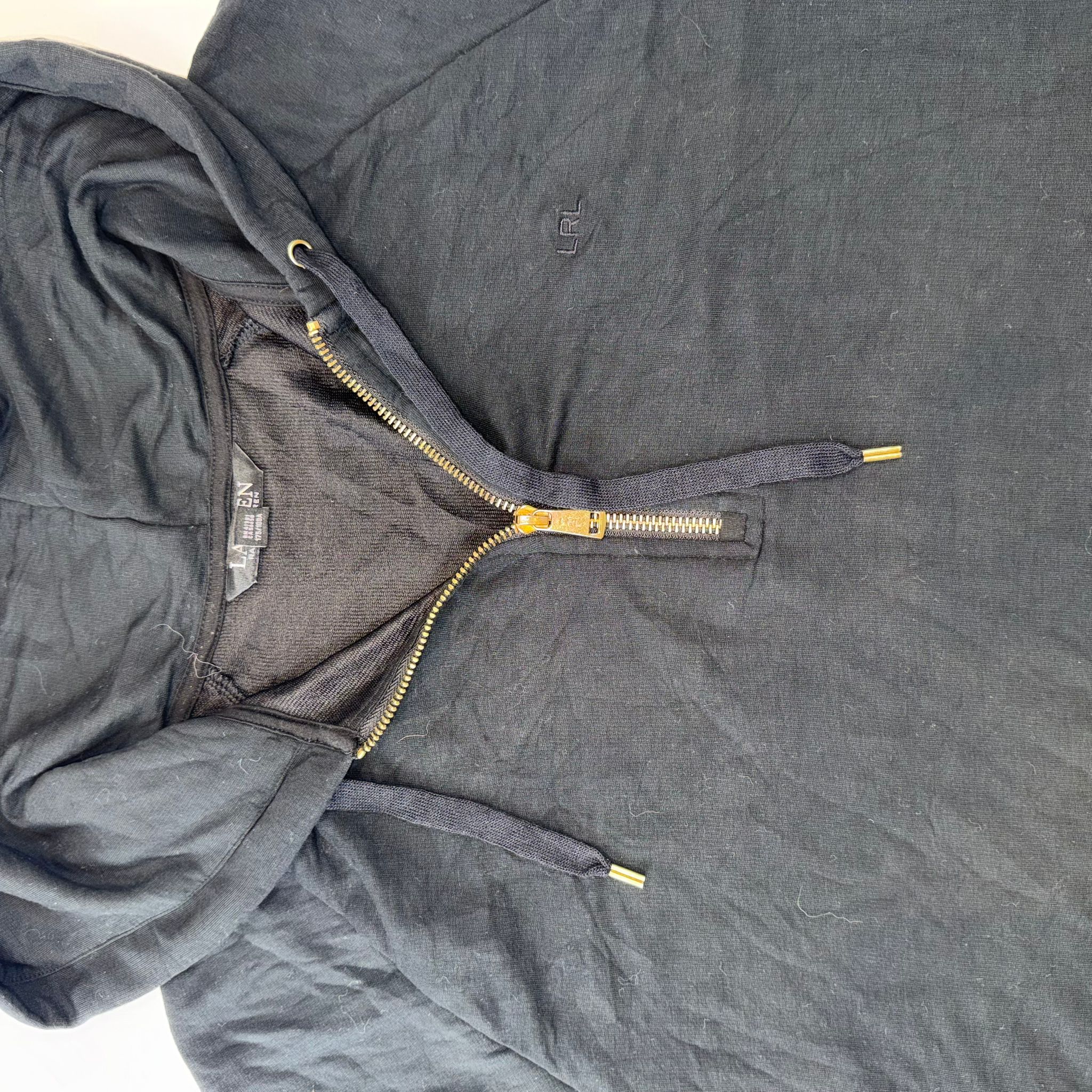 Lauren Ralph Lauren LRL Black Half Zip Hoodie XL Women's Gold Zip Lightweight Pullover