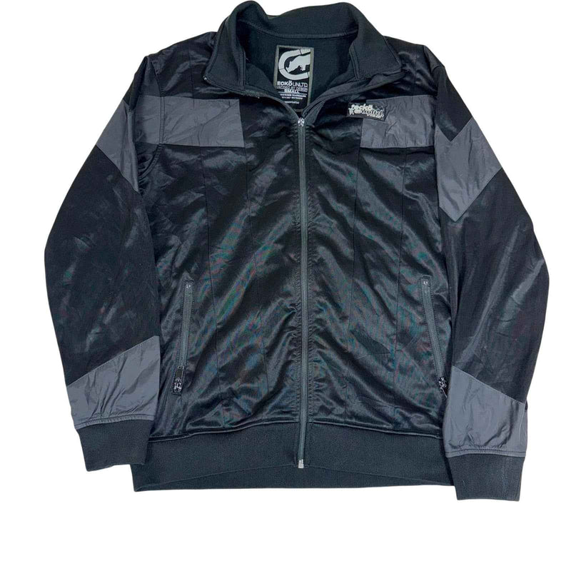 Ecko Unltd Track Jacket Black Grey Colourblock Rhino Graphic Zip Up Size S