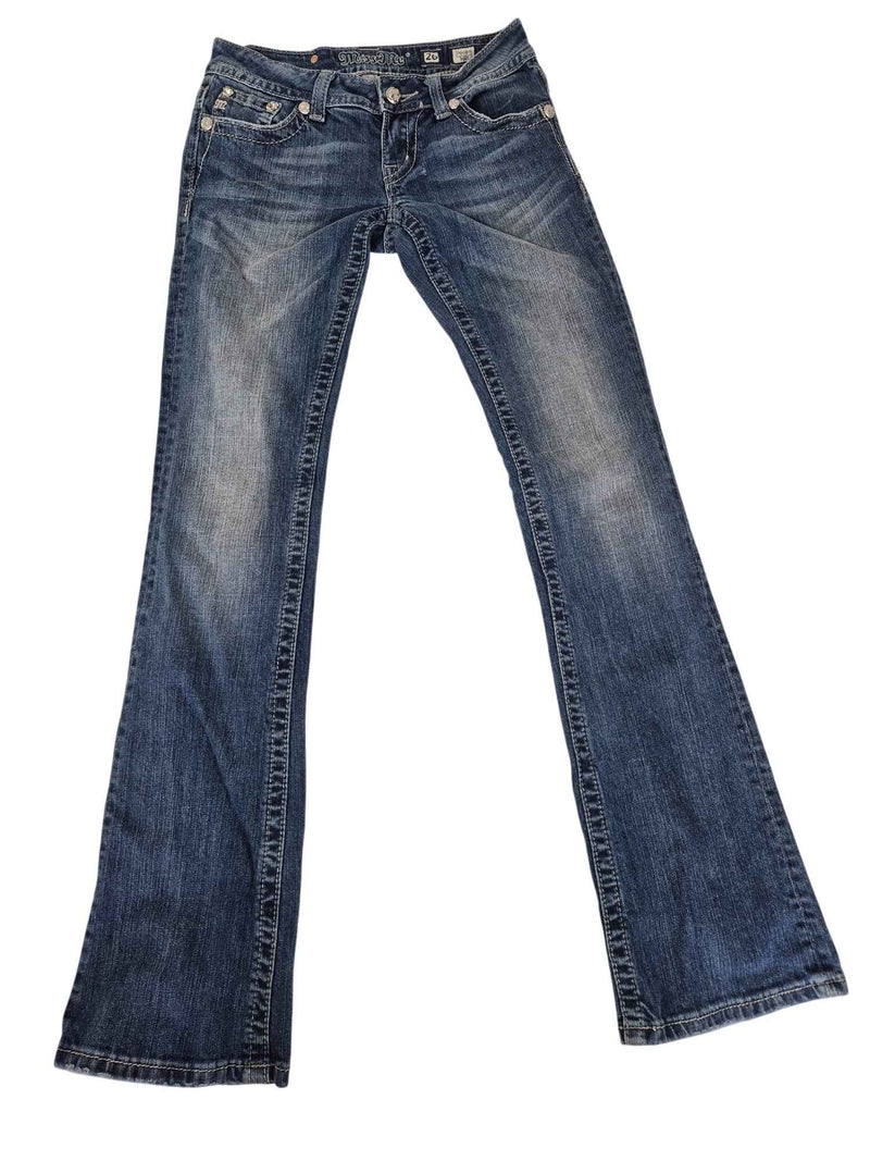 Miss Me Bootcut Jeans Light Wash Rhinestone Rose Embellished Pockets Size UK 8