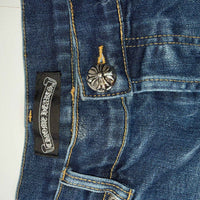 Chrome Hearts Cross Patch Jeans Blue Distressed Denim 34x30 Gothic Luxury Y2K
