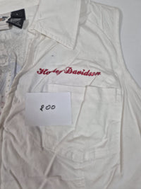 Harley-Davidson Womens Sleeveless Zip Shirt Rhinestone American Flag White Size L