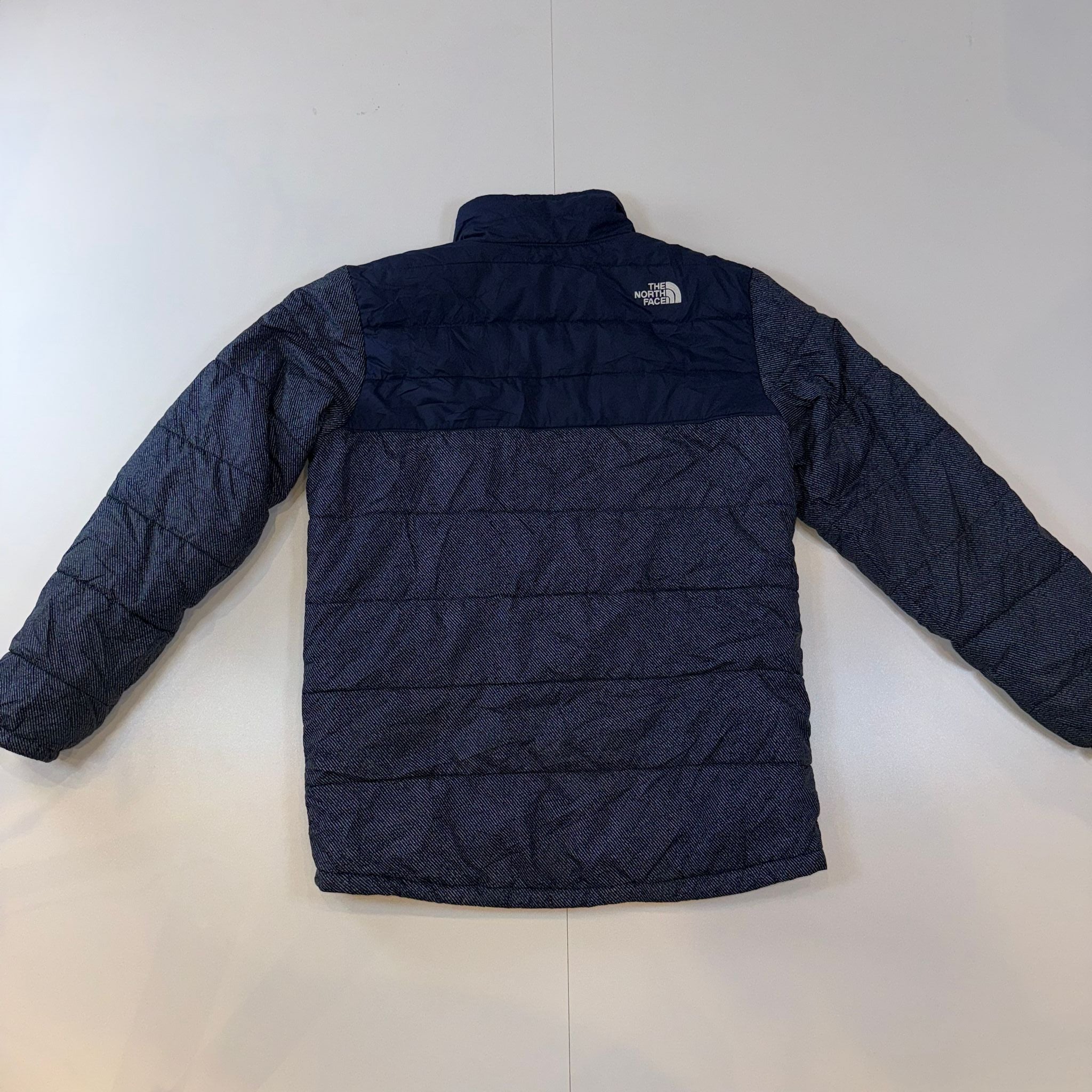 The North Face Reversible Sherpa Fleece Puffer Jacket Boys LG 14/16 Navy Brown Winter Coat