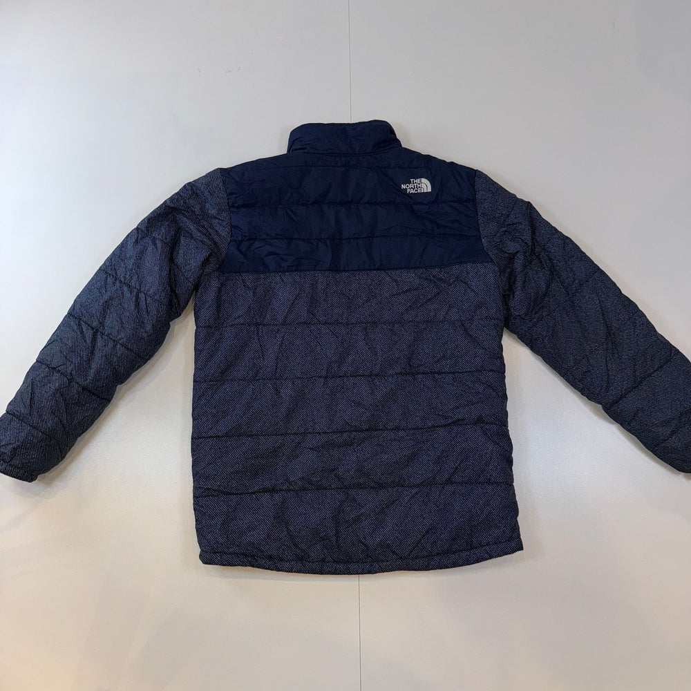The North Face Reversible Sherpa Fleece Puffer Jacket Boys LG 14/16 Navy Brown Winter Coat