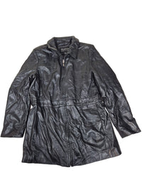 Wilsons Leather Pelle Studio Black Leather Jacket Womens M Longline Car Coat 2000s