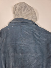 Redskins Leather Varsity Jacket Hooded Petrol Blue Bomber Size L