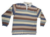 Pendleton Striped Rugby Polo Shirt Multicolour Blue Brown Long Sleeve L