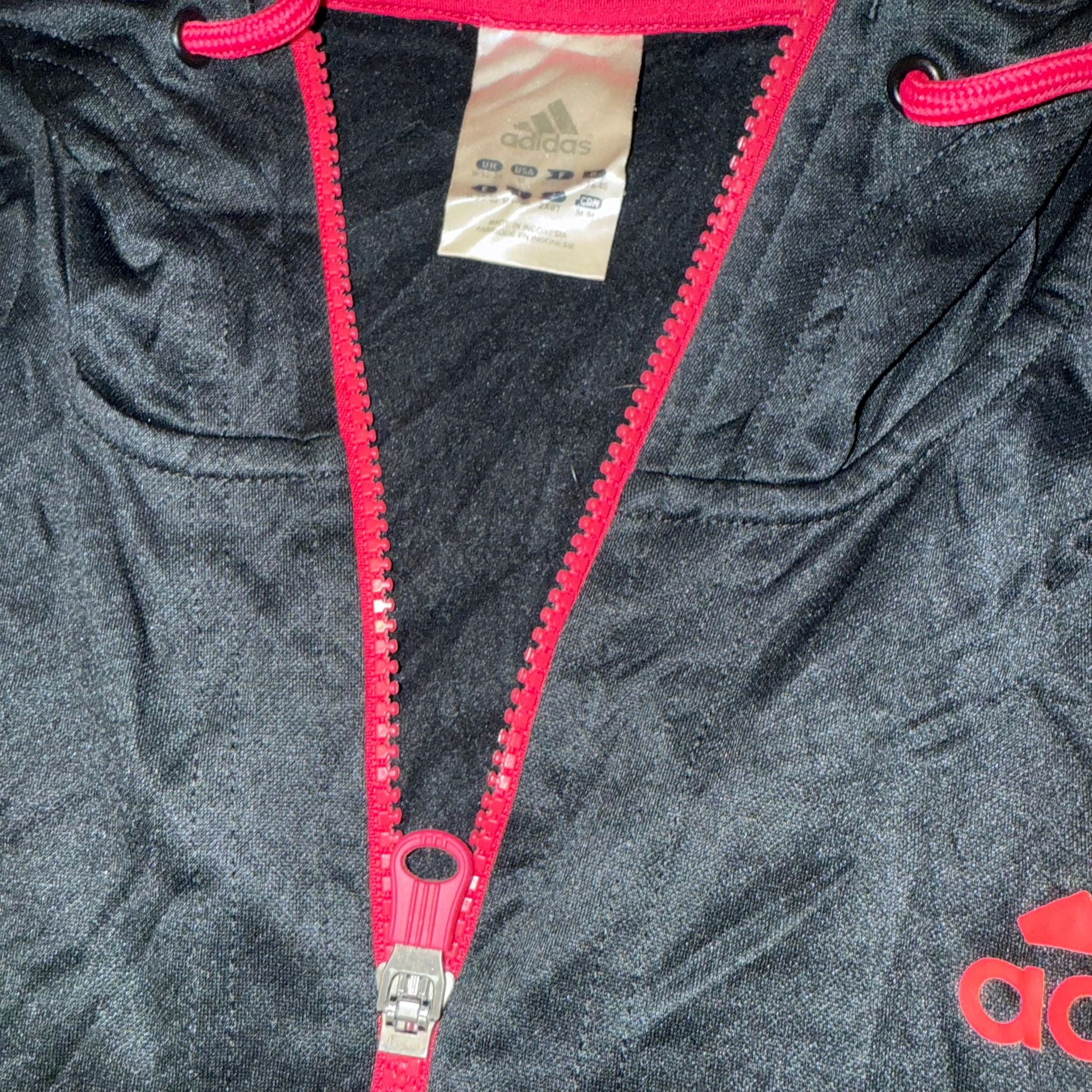 Adidas Black Full-Zip Hooded Jacket With Pink Zip & Neon Sleeve Stripes