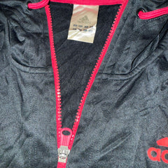 Adidas Black Full-Zip Hooded Jacket With Pink Zip & Neon Sleeve Stripes