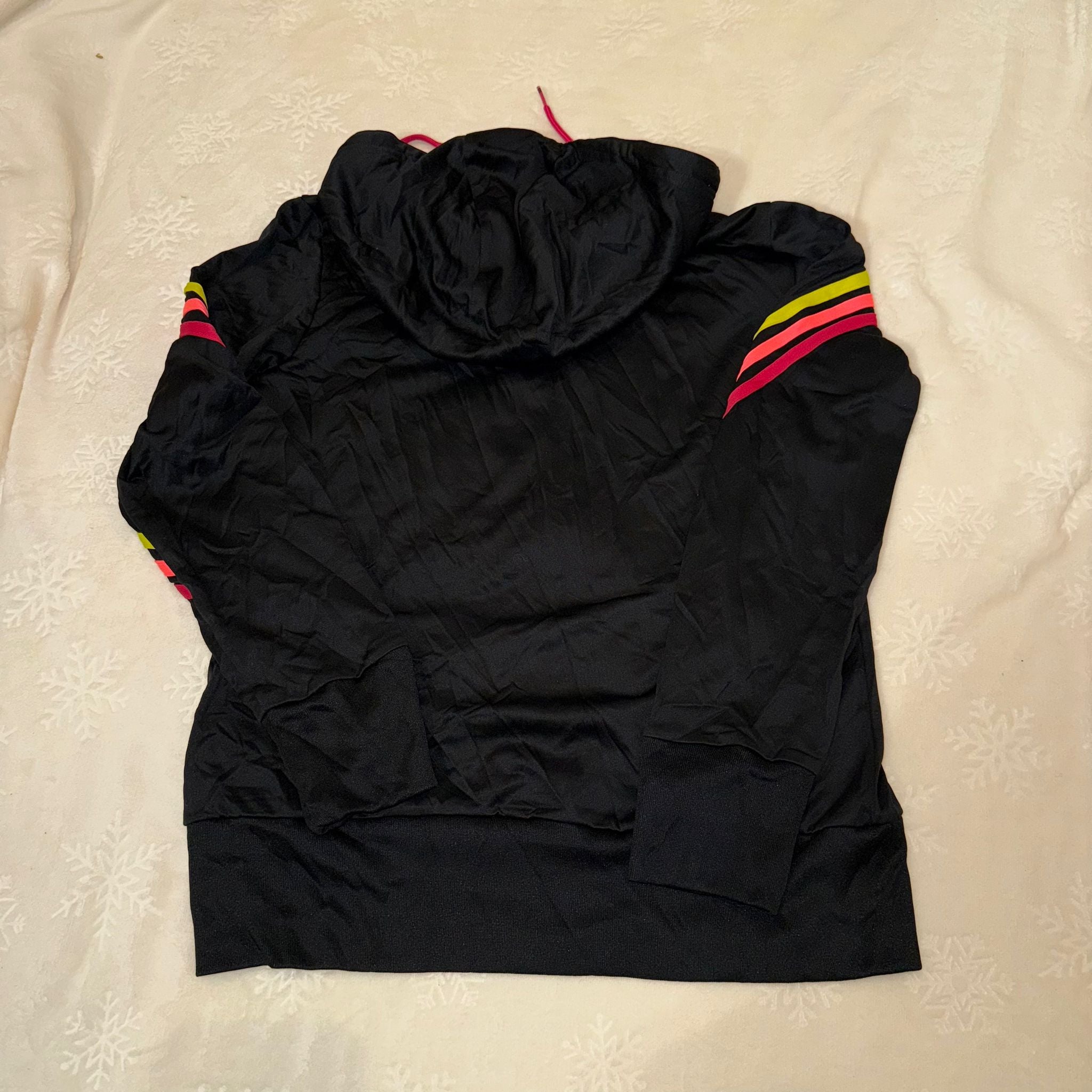 Adidas Black Full-Zip Hooded Jacket With Pink Zip & Neon Sleeve Stripes