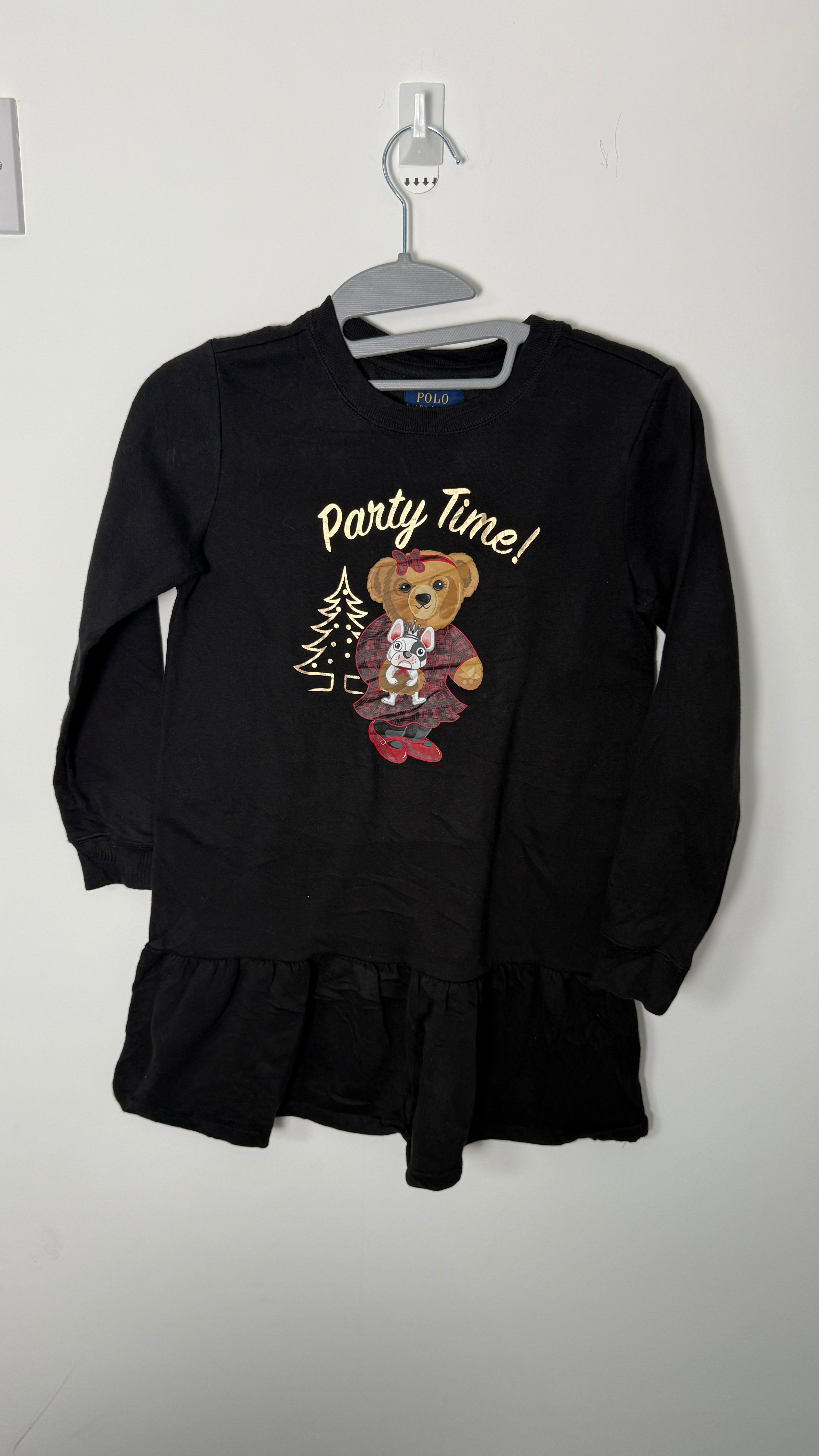 Rare Vintage Ralph Lauren Polo Bear Long Sleeve Fleece Black Dress