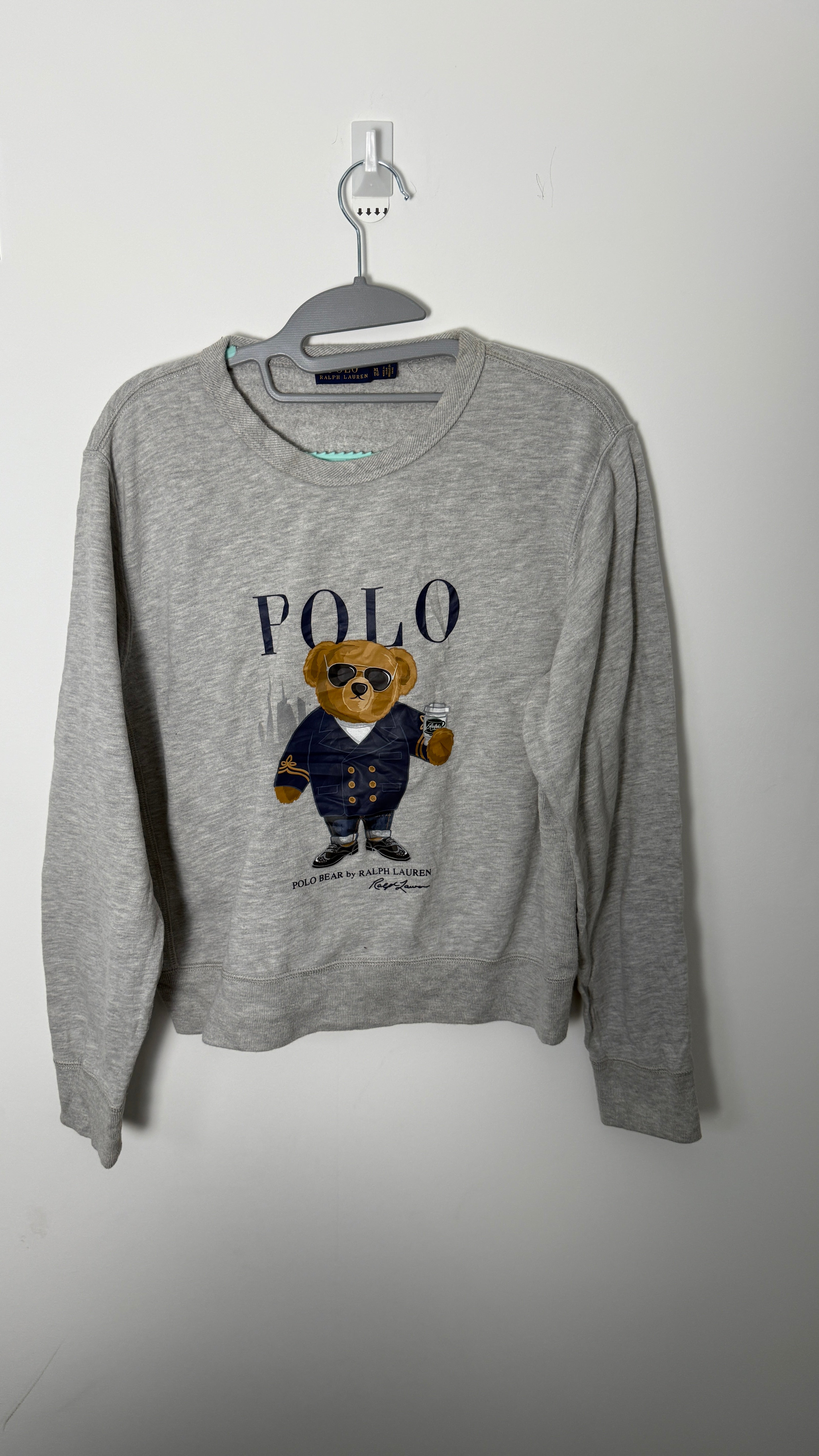 Rare Ralph Lauren Polo Bear New York City Sweat Shirt Crew Neck Preppy Coffee