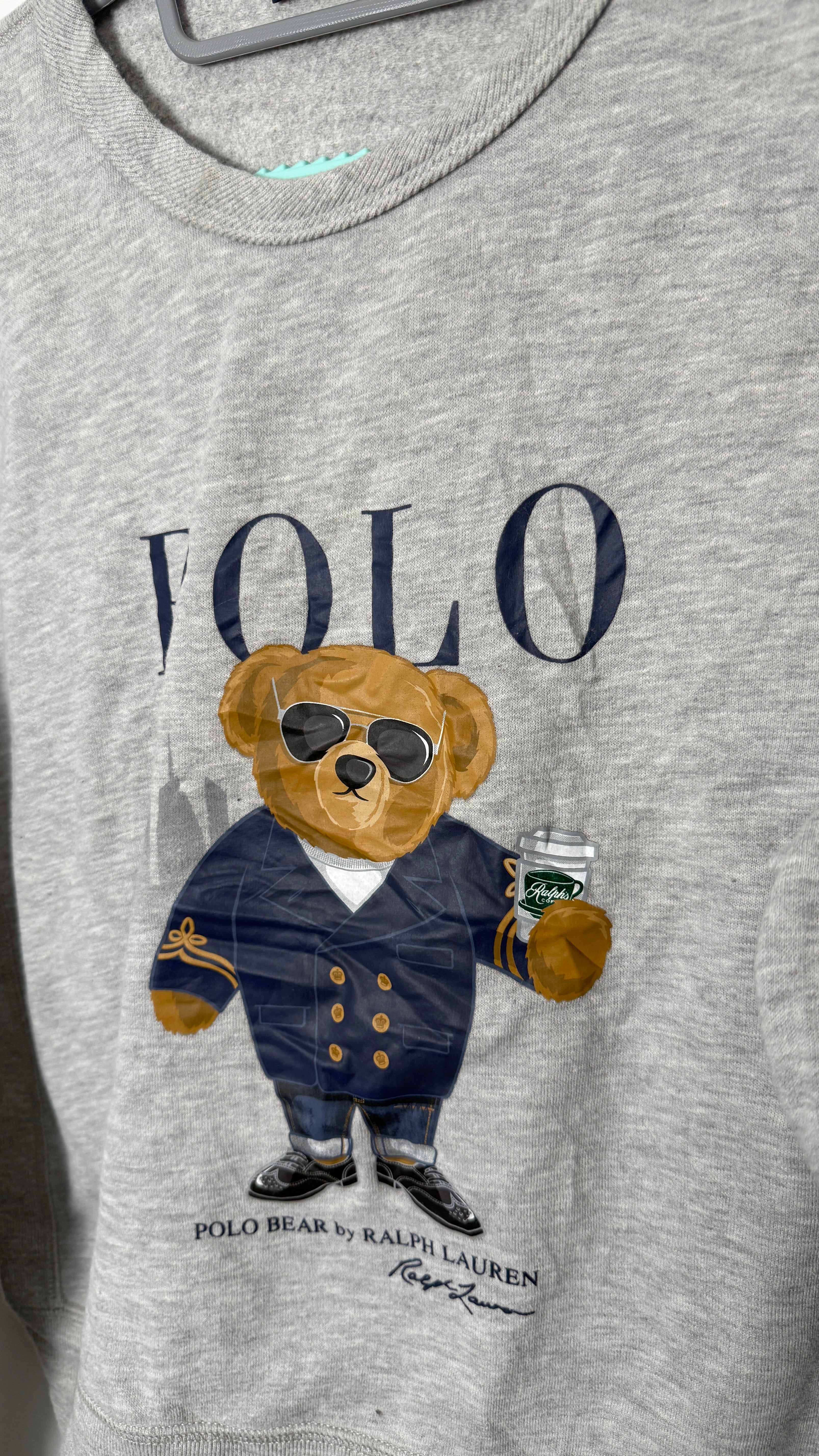 Rare Ralph Lauren Polo Bear New York City Sweat Shirt Crew Neck Preppy Coffee