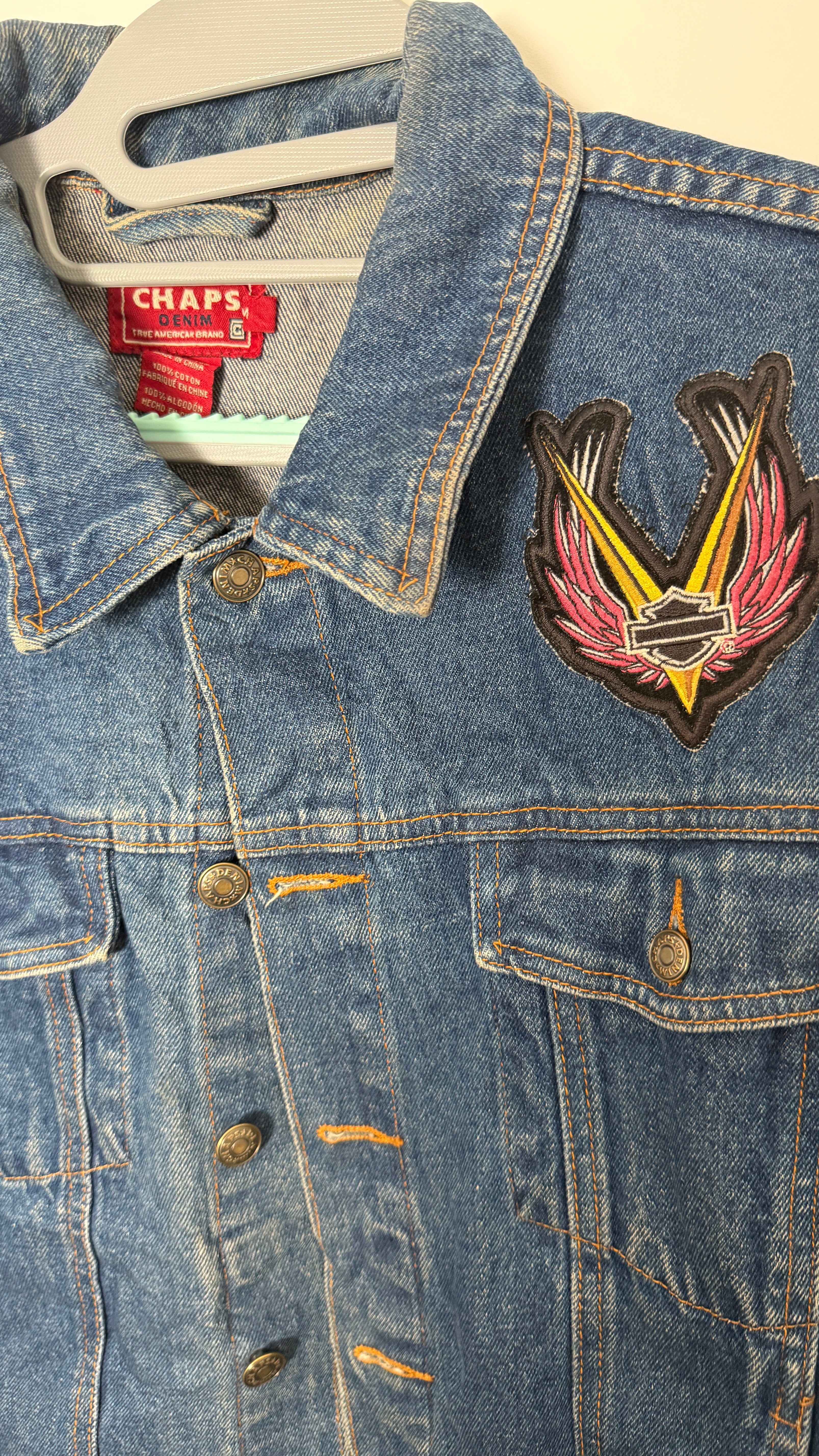 Chaps Denim Jacket Harley Davidson y2k Embrodery