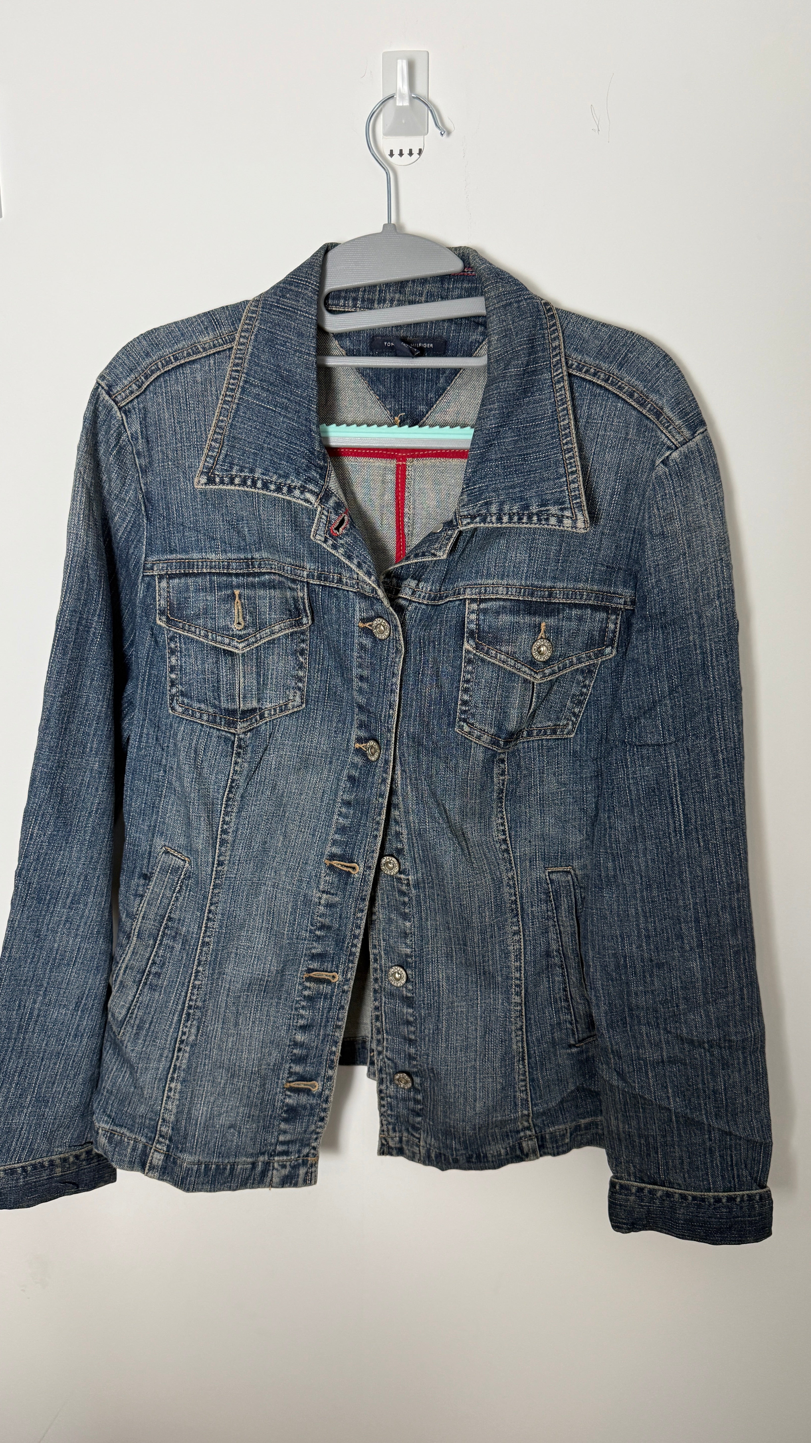 Vintage Tommy Hilfiger Denim Jeans Trucker Jacket Distressed Pattern