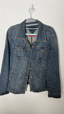  Vintage Tommy Hilfiger Denim Jeans Trucker Jacket Distressed Pattern