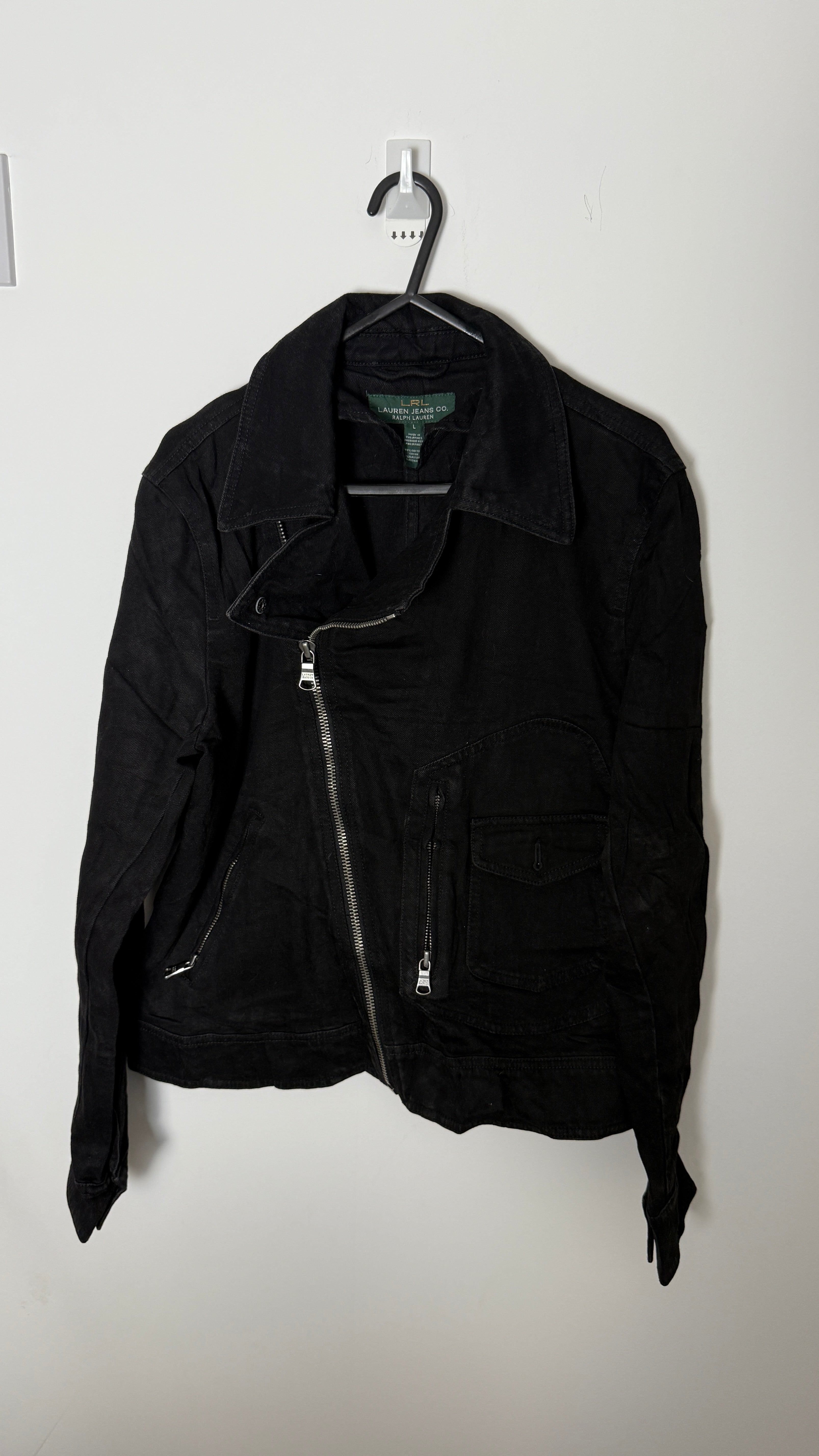 Lauren co by Ralph Lauren Asymetrical zip Denim Jacket with buckles