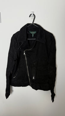  Lauren co by Ralph Lauren Asymetrical zip Denim Jacket with buckles