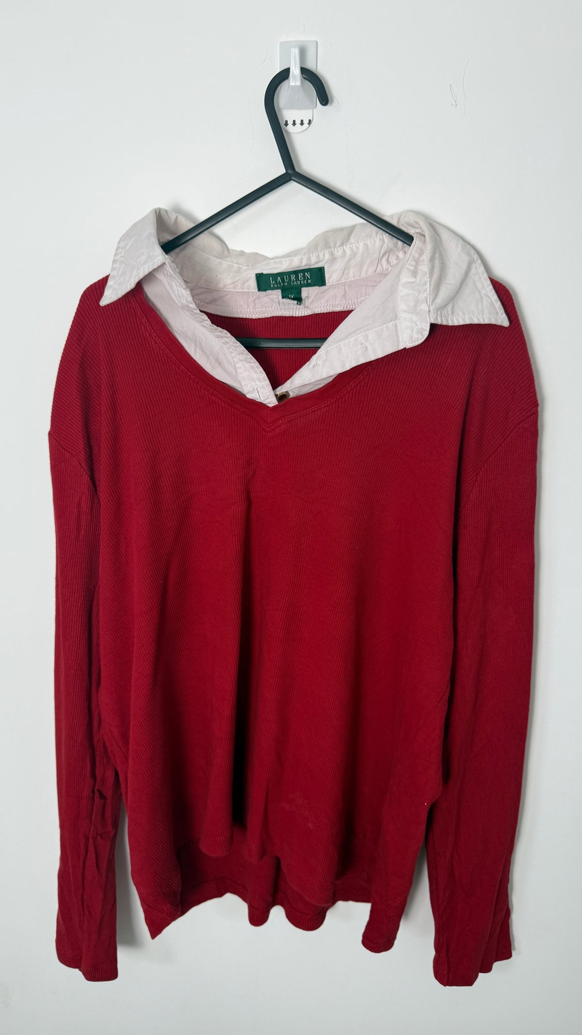 Lauren by Ralph Lauren Long Sleeved Top with shirt collar - Red