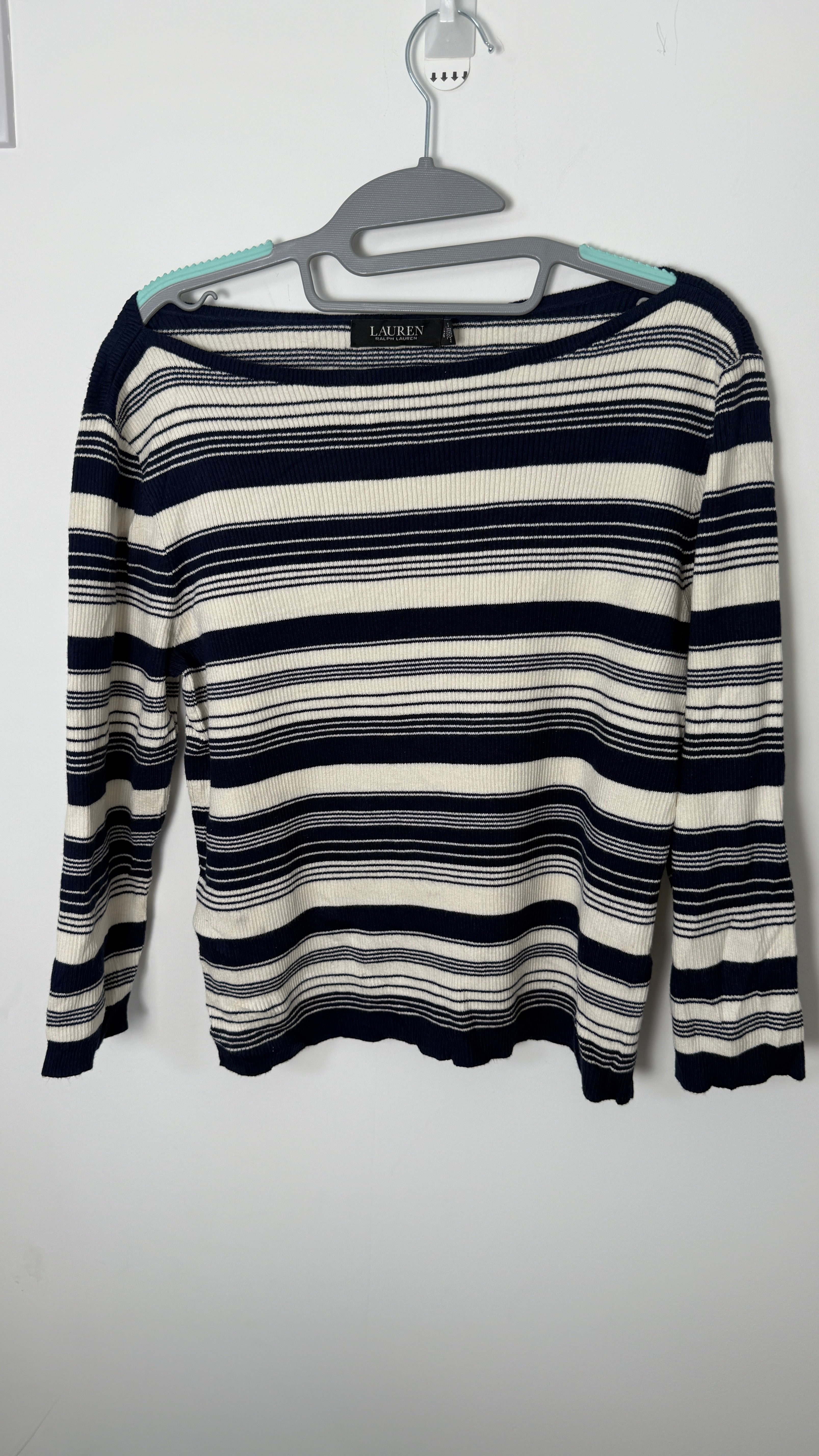 Lauren by Ralph Lauren 1/4 Sleeved Top - Navy blue and White Stripes