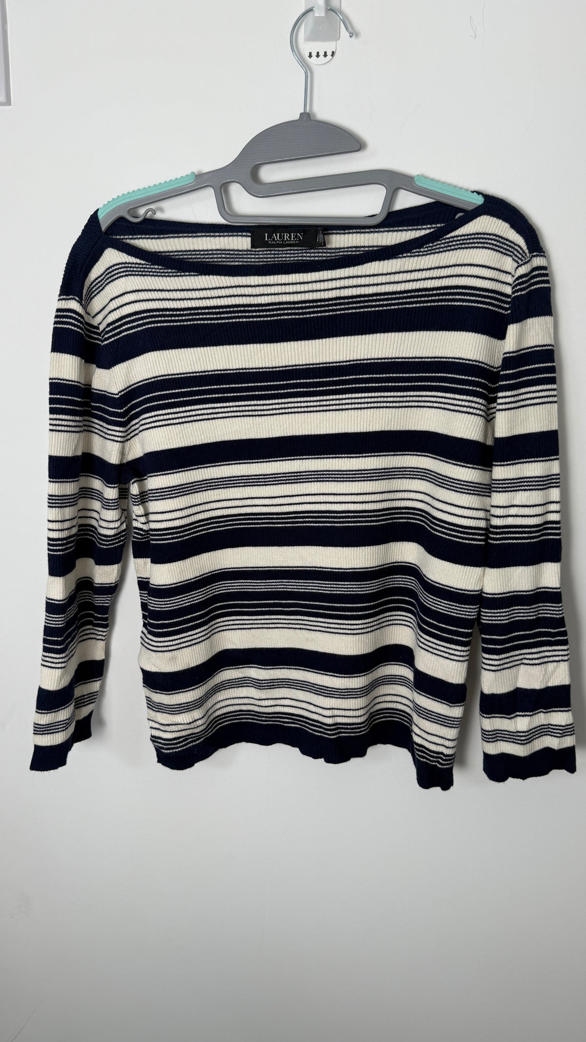 Lauren by Ralph Lauren 1/4 Sleeved Top - Navy blue and White Stripes