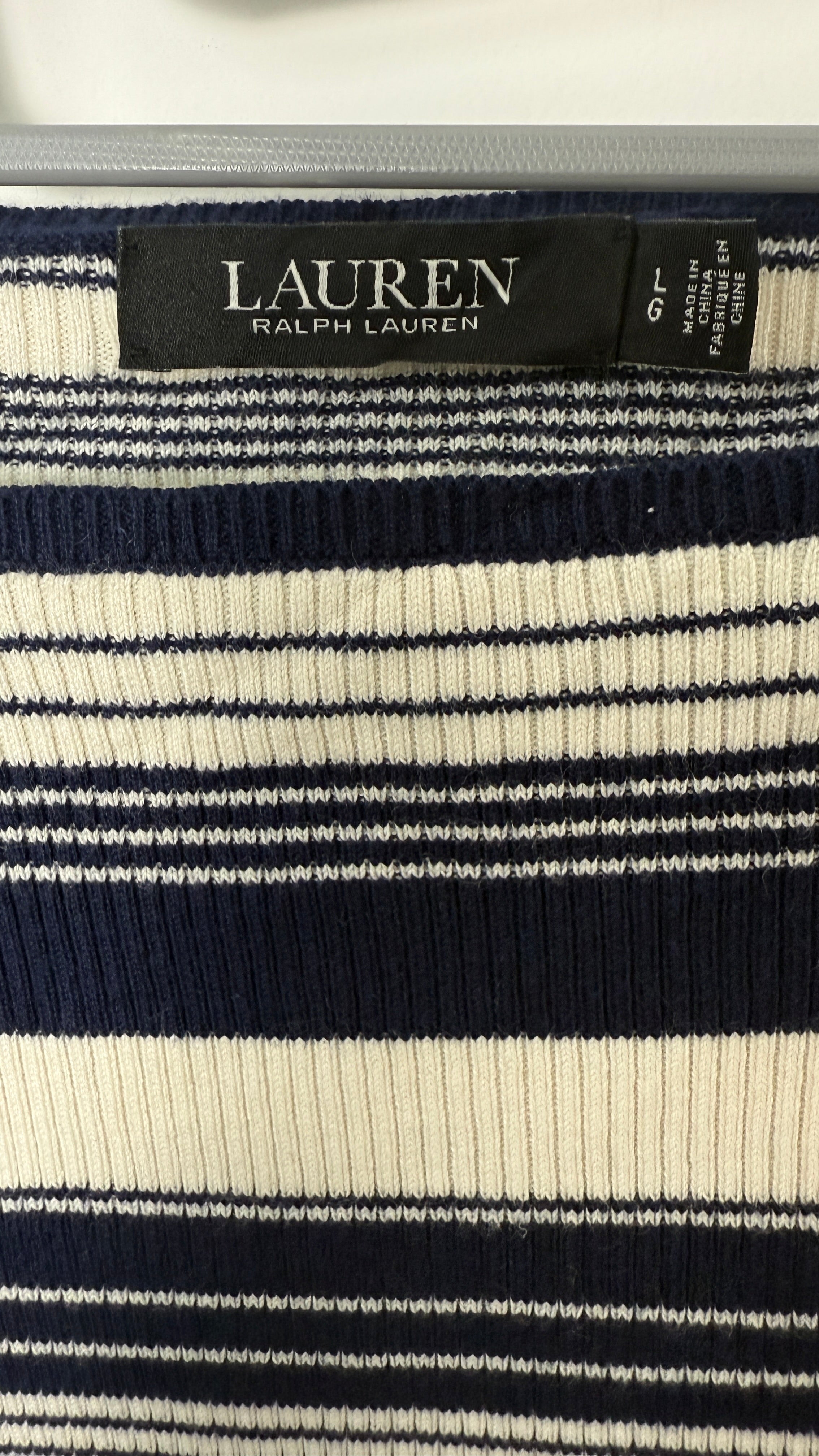 Lauren by Ralph Lauren 1/4 Sleeved Top - Navy blue and White Stripes