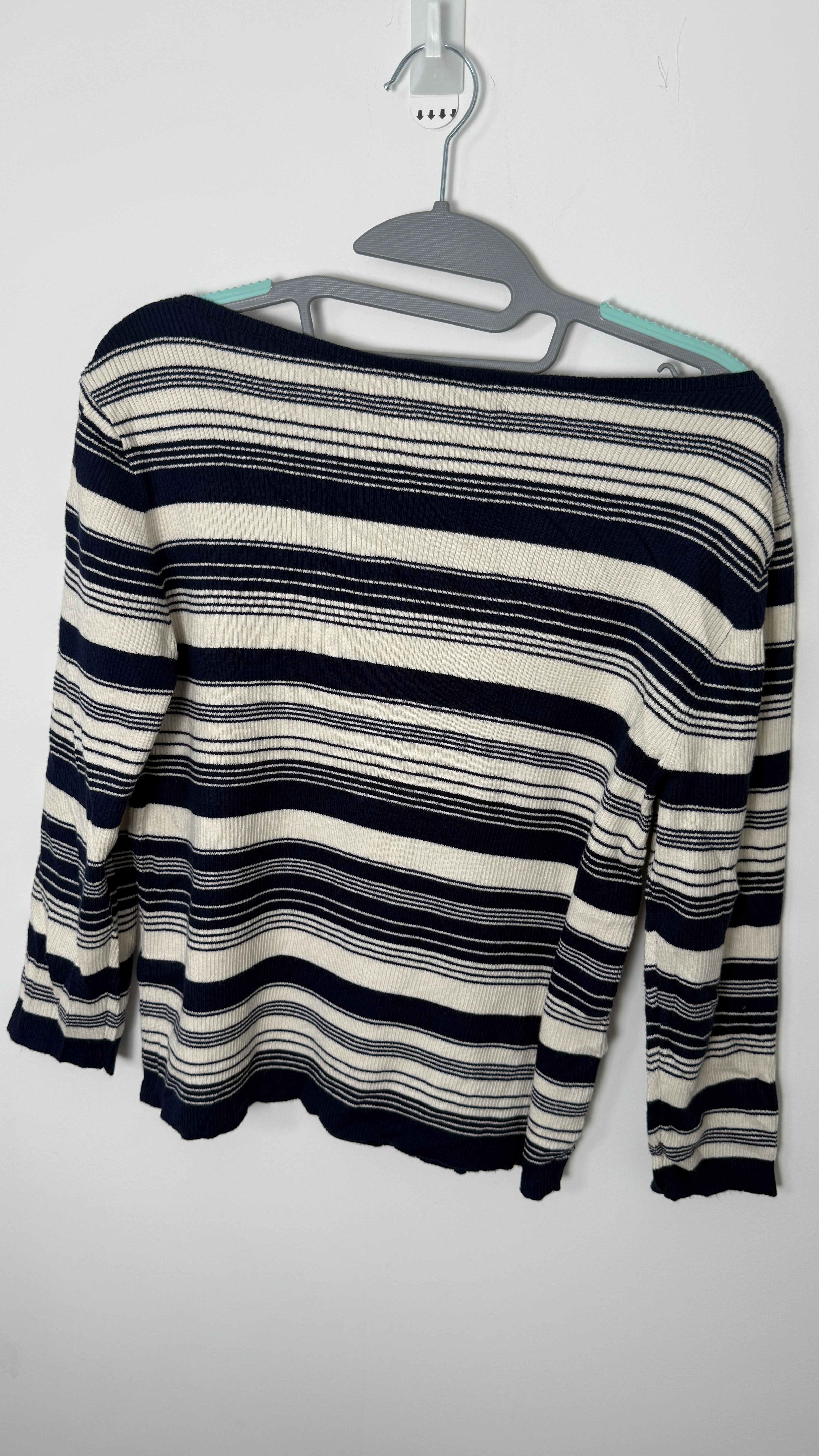 Lauren by Ralph Lauren 1/4 Sleeved Top - Navy blue and White Stripes