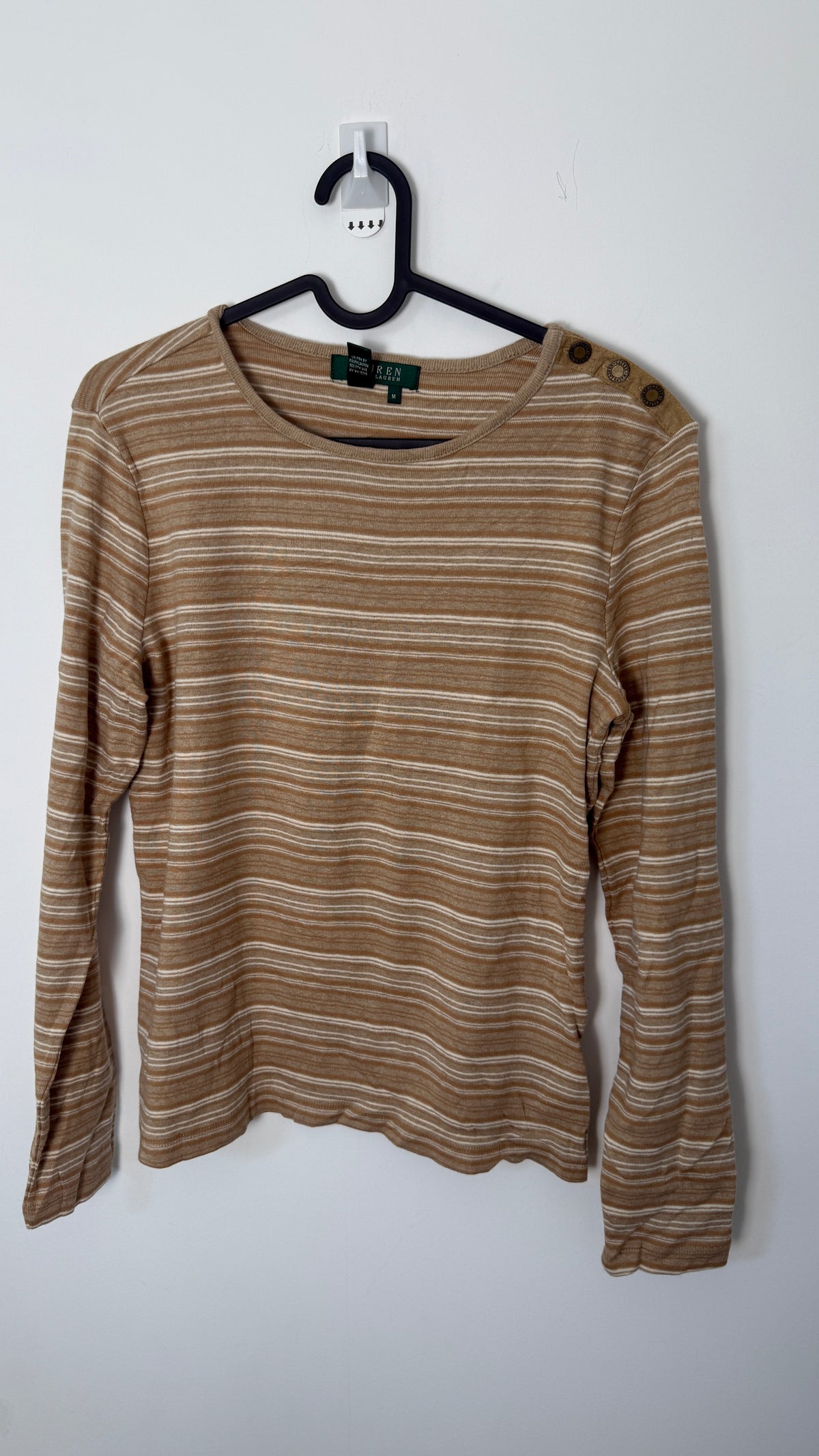 Lauren by Ralph Lauren Full Sleeved Top - White and Brown Stripes
