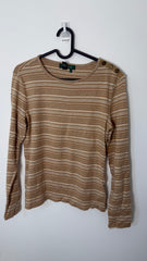 Lauren by Ralph Lauren Full Sleeved Top - White and Brown Stripes