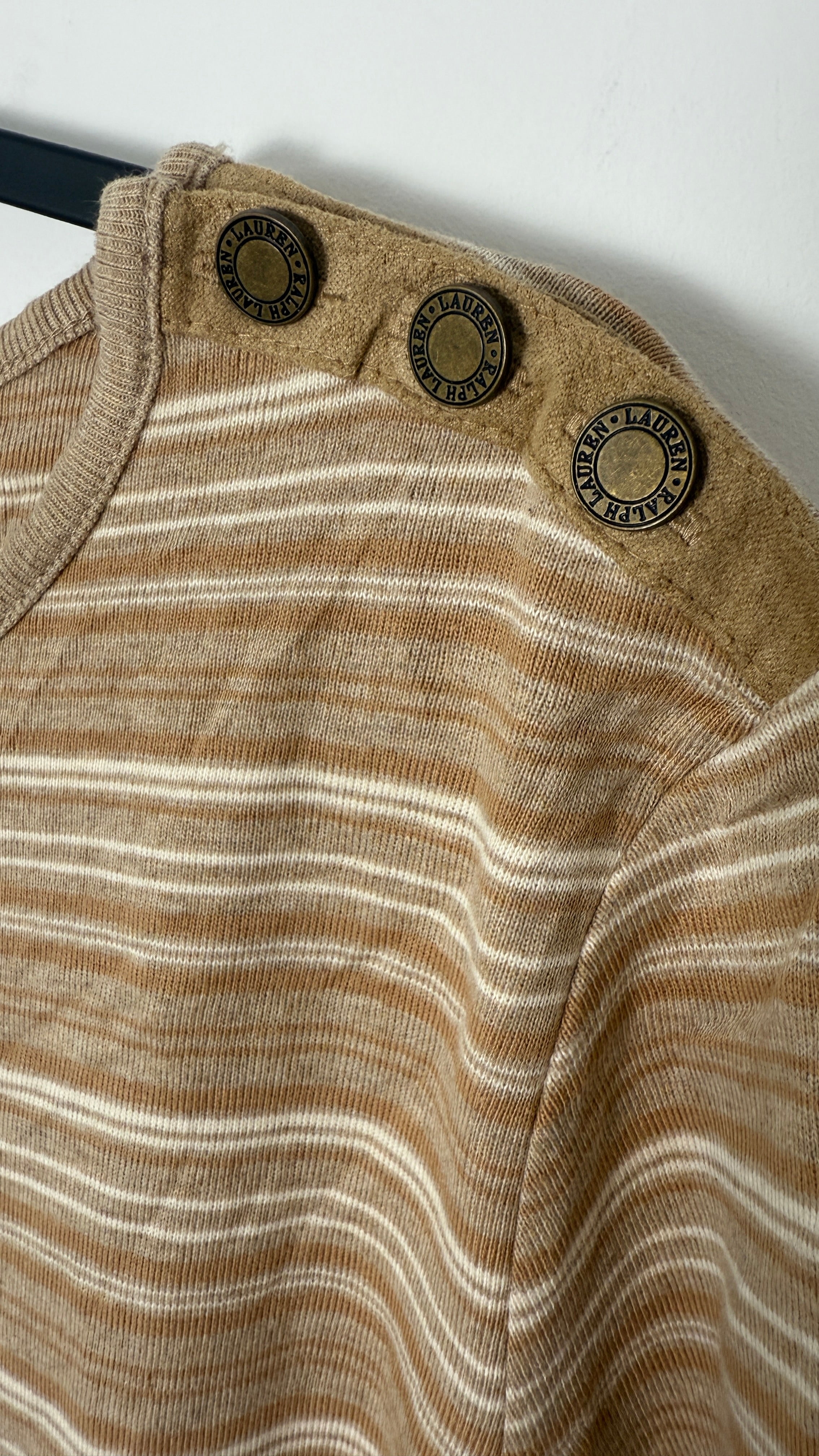 Lauren by Ralph Lauren Full Sleeved Top - White and Brown Stripes