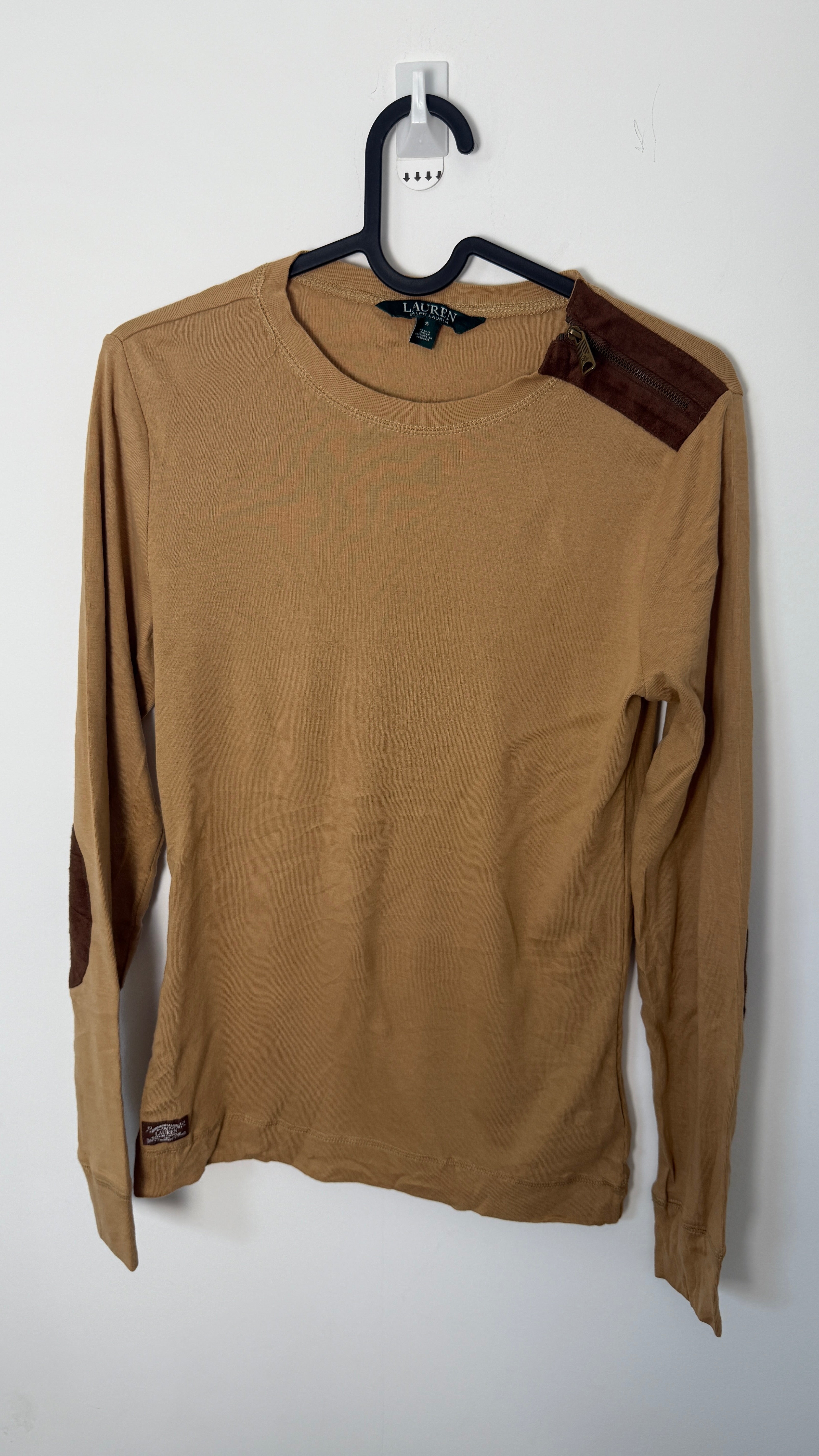 Lauren by Ralph Lauren Long Sleeved Top Brown with Dark brown Accent and zipper shoulder