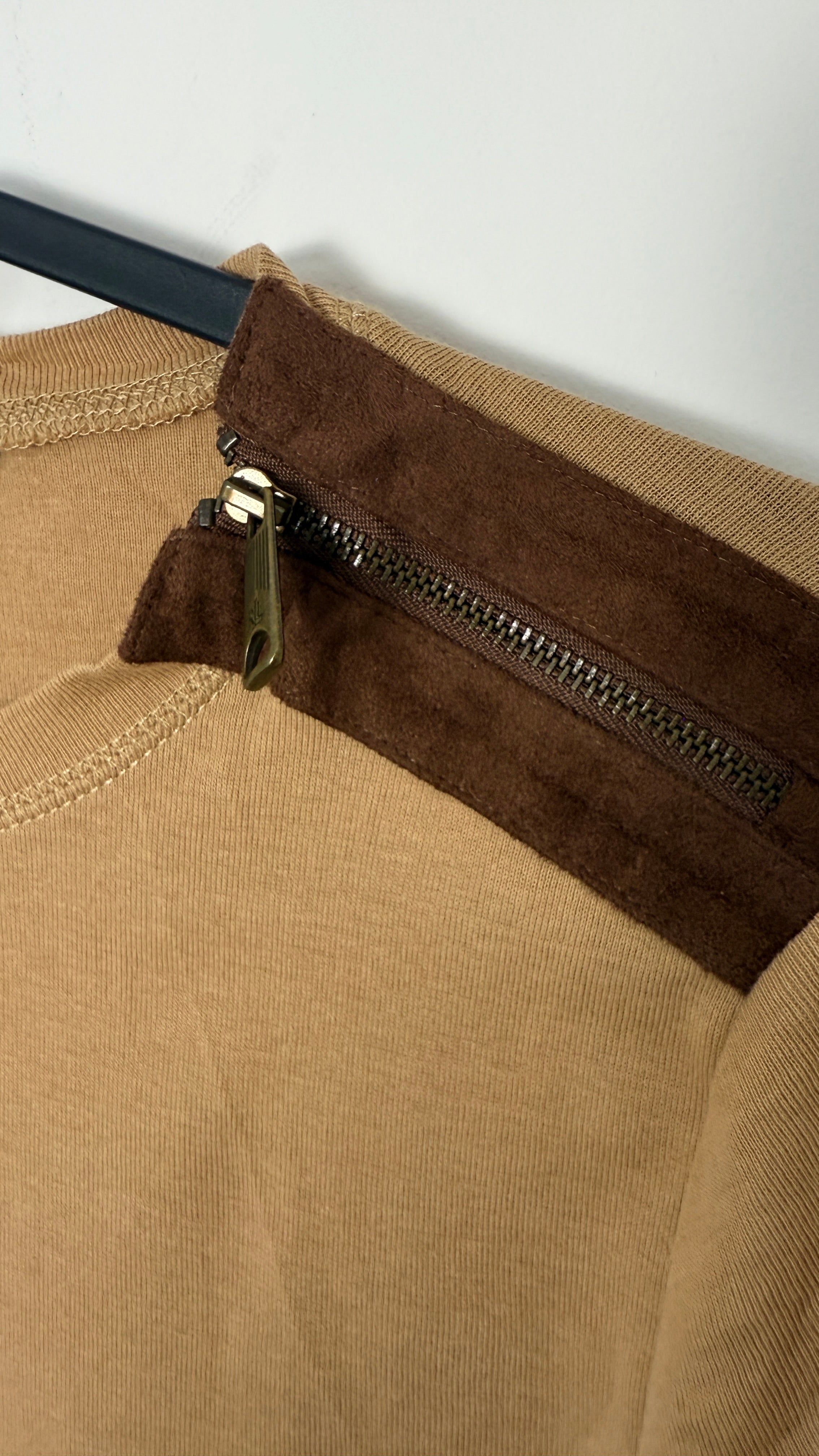 Lauren by Ralph Lauren Long Sleeved Top Brown with Dark brown Accent and zipper shoulder