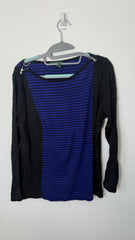 Lauren by Ralph Lauren 1/4 Sleve top - Violet black stripes and shoulder zipper accent