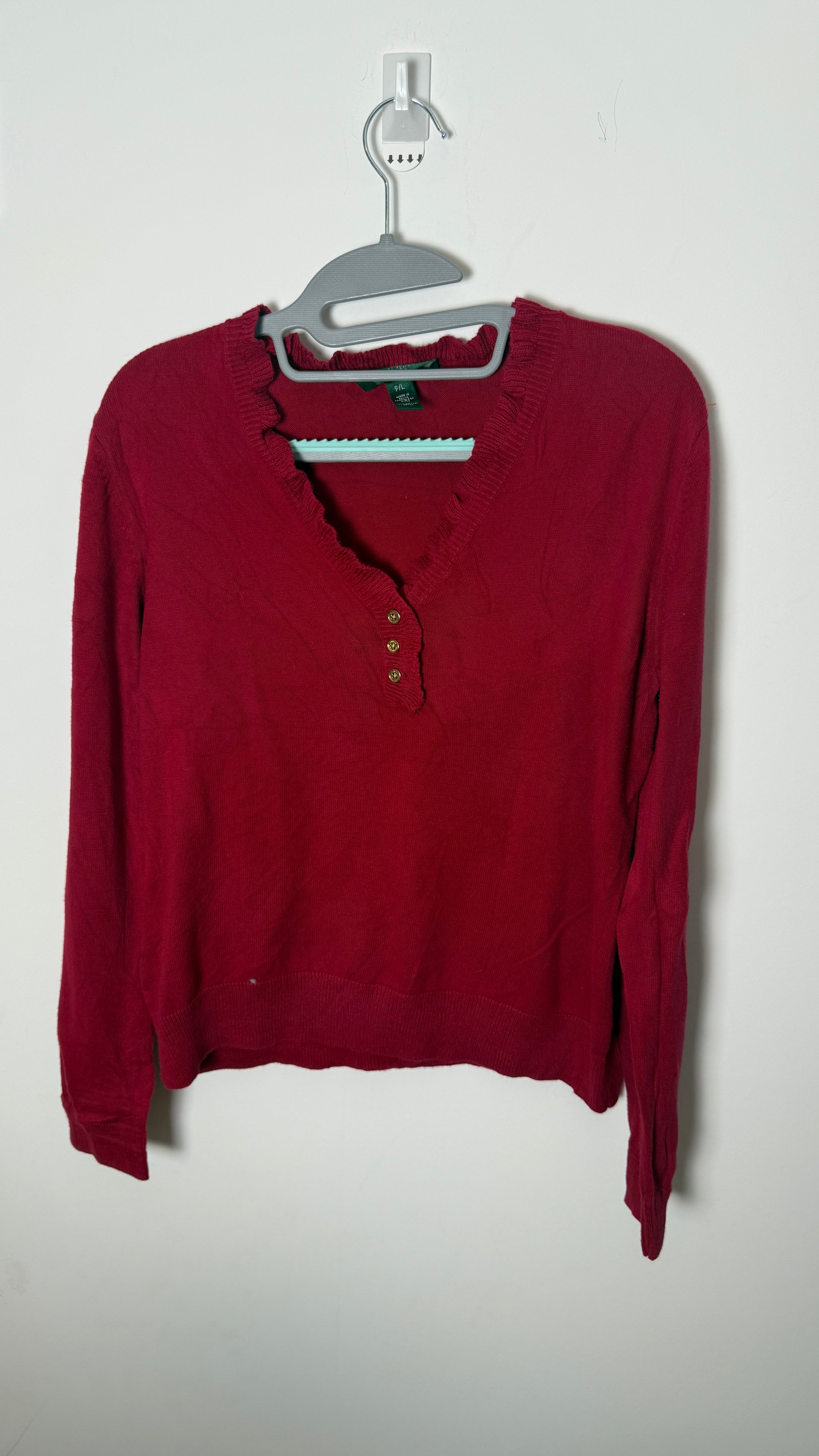 Lauren by Ralph Lauren Long Sleeved Top Ruffle Collar - Red
