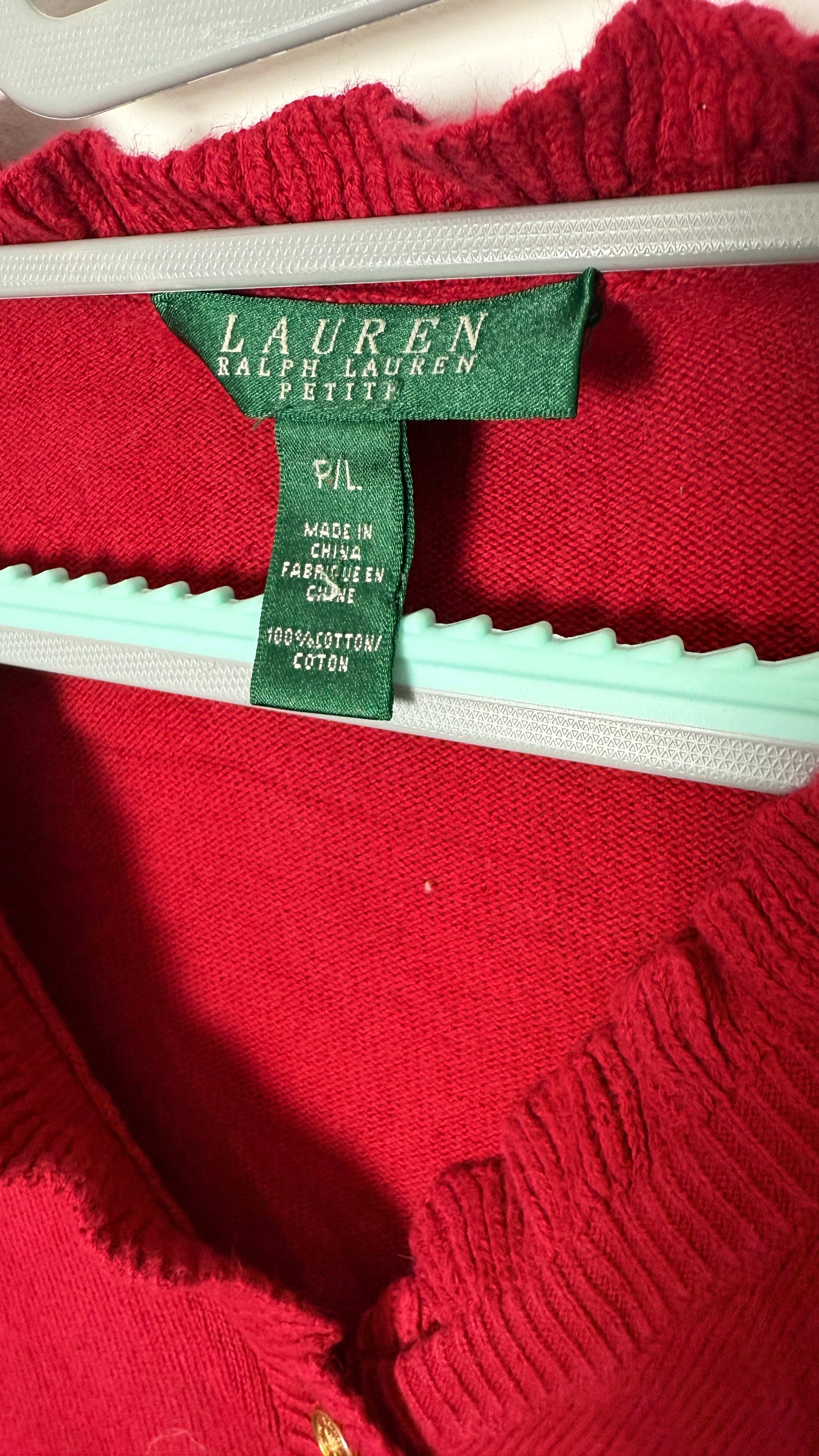 Lauren by Ralph Lauren Long Sleeved Top Ruffle Collar - Red